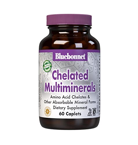 Bluebonnet Nutrition High Potency Chelated Multiminerals, Albion Chelated Minerals, Soy-Free, Gluten-Free, Non-GMO, Kosher Certified, Dairy-Free, 60 Caplets, 20 Servings