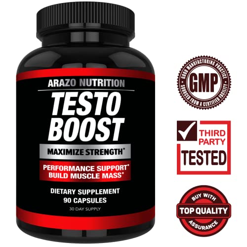 Arazo Nutrition TestoBoost Test Booster Supplement - Potent & Natural Herbal Pills - Boost Muscle Growth - Tribulus, Horny Goat Weed, Hawthorn, Zinc, Minerals