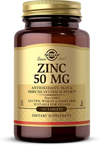 Solgar Zinc 50 mg, 100 Tablets - Zinc for Healthy Skin, Taste & Vision - Immune System & Antioxidant Support - Supports Cell Growth & DNA Formation - Non GMO, Vegan, Gluten Free - 100 Servings