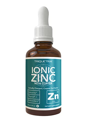 Ionic Zinc Plus Copper Liquid Concentrate 240 Servings, Glass Bottle, Vegan - Balanced Ratio of Zinc Copper - Supports Immunity, Brain Thyroid (2 oz.)