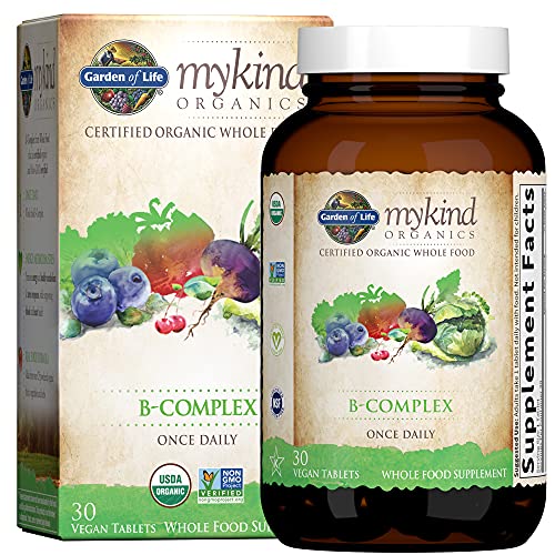 Garden of Life mykind Organics Vitamin B Complex Once Daily, 30 Tablets, Vegan B Complex Vitamins with Folate, B12, Niacin, B6, Biotin, Organic Whole Food B Complex Supplement for Metabolism & Energy