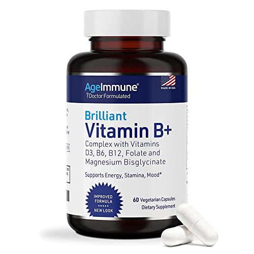 Vitamin B Complex with Vitamins B6 20mg, D3 1000IU, Albion Magnesium Bisglycinate 260mg, Methyl B12 1000mcg, and Folate as Methylfolate 600mcg DFE. Doctor Formulated MTHFR Support Supplement.