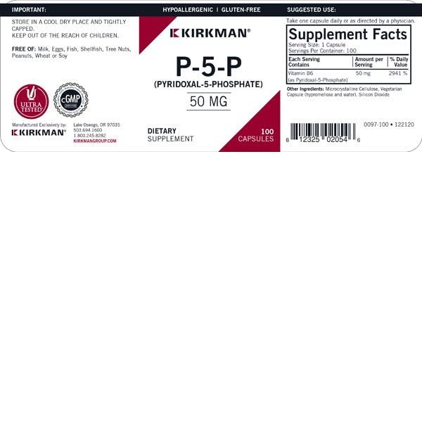 Kirkman – P-5-P (Pyridoxal 5-Phosphate, Vitamin B-6 Metabolite) 50 mg - Hypoallergenic 100 Count
