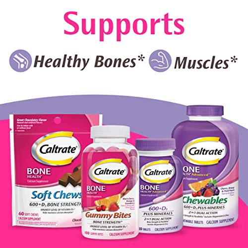 Caltrate Soft Chews 600 Plus D3 Calcium Vitamin D Supplement, Chocolate Truffle - 60 Count