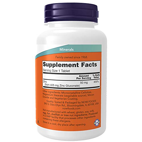 NOW Supplements, Zinc 50 mg, 250 Count (Pack of 1)