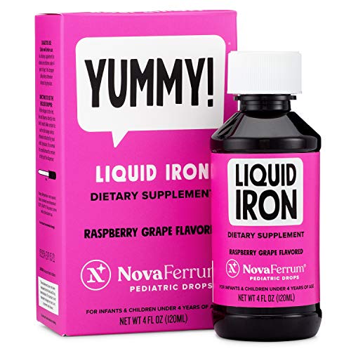 NovaFerrum Yummy | Pediatric Drops Liquid Iron Supplement for Infants and Toddlers | Liquid Iron For Kids | 15mg of Iron Per 1mL Dose | Ages 4 & Under | Gluten Free Certified | Sugar Free | Raspberry Grape | 4 Fl Oz (120 mL) | 120 Servings