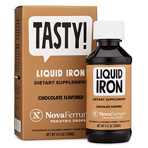 NovaFerrum Tasty | Pediatric Drops Liquid Iron Supplement for Infants, Toddlers & Kids | 15mg of Iron Per 1mL Dose | Ages 4 & Under | Gluten Free | Sugar Free | Chocolate Flavored | 120 Servings