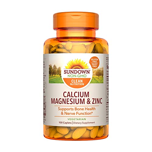 Sundown Calcium Magnesium Zinc Caplets for Immune Support, Non-GMO, Vegetarian, Dairy-Free, Gluten-Free, 100 Count