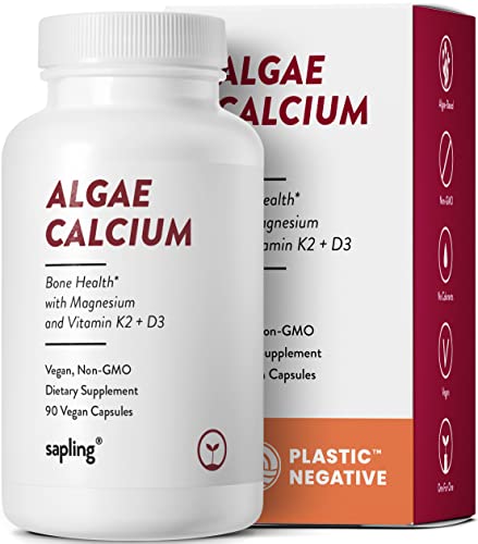 Calcium Supplement - Whole Food with Vitamin K2 & D3, Magnesium, Zinc, Boron, Mineral Complex. Sourced Sustainably from Red Algae. for Bone Strength and Support. Non-GMO & Vegan 90 Capsules.