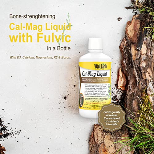 Vital Earth Minerals Cal-Mag Supplement Liquid - Calcium Magnesium Liquid Bone Support Supplement with Energizing/Balancing Fulvic Acid Minerals, Vitamin D3 and Vitamin K, 32 Fl Oz (Pack of 2)