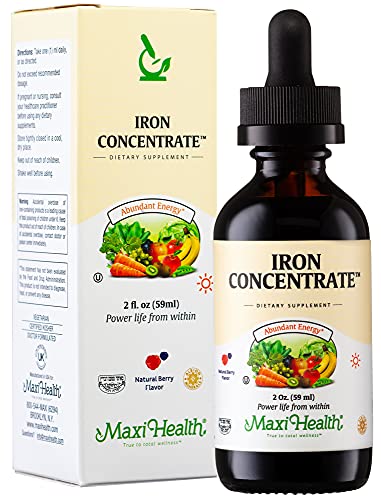 Maxi Health Iron Supplement 15mg Per ML – Increase Energy and Blood Levels Without Nausea or Constipation – Liquid Iron Drops for Men, Women, and Kids – 2 oz. (2 oz, Berry 1 Pack)