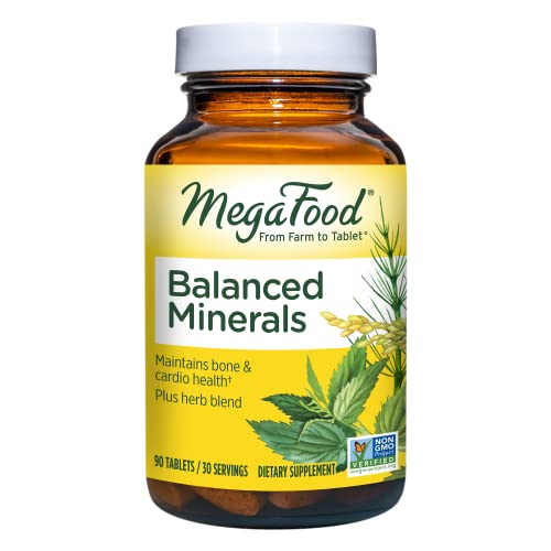 MegaFood Balanced Minerals - Helps Maintain Bone and Cardiovascular Health - Supplement With Iodine, Magnesium, Zinc, Selenium and More - Made Without 9 Food Allergens - 90 Tablets (30 Servings)