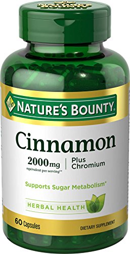 Nature's Bounty Cinnamon Pills and Chromium Herbal Health Supplement, Promotes Sugar Metabolism and Heart Health, 2000Mg, 60 Capsules