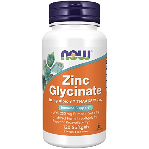 NOW Supplements, Zinc Glycinate with 250 mg Pumpkin Seed Oil, Supports Prostate Health*, 120 Softgels (Packaging May Vary)