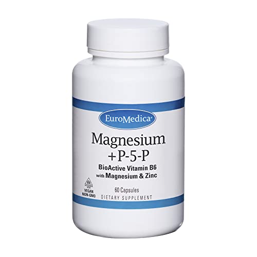 EuroMedica Magnesium + P-5-P - 60 Capsules - Bio-Active Vitamin B6 with Magnesium & Zinc - Heart Health, Energy, Metabolism, Mood - Non-GMO, Vegan, Kosher - 60 Servings