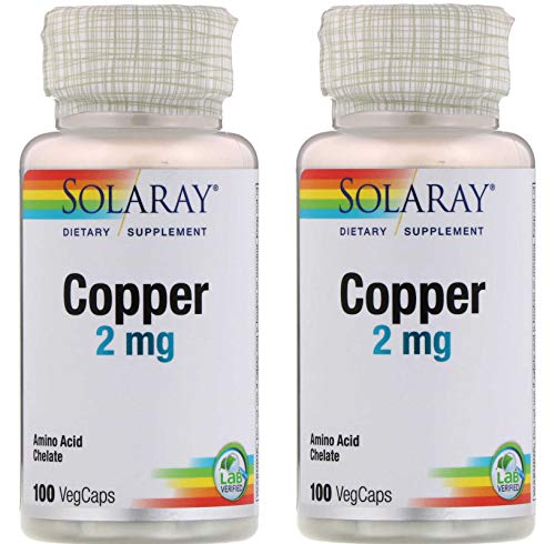 SolaRay Copper 2 Milligrams Amino Acid Chelate Dietary Supplement (100 VegCaps) Pack of 2