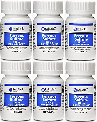 Ferrous Sulfate Iron 325 mg Generic for Feosol 100 Tablets PACK of 6