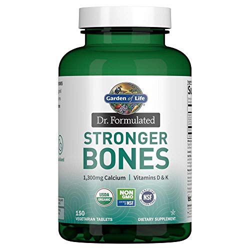 Garden of Life Dr. Formulated Stronger Bones, Organic Calcium Supplement with Vitamin D & Vitamin K, Supplements for Women and Men, 150 Vegetarian Tablets
