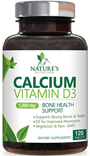 Nature’s Calcium 1300mg Plus 800 IU Vitamin D3, Immune Support & Bone Health Support, Supports Bone Strength - Calcium Carbonate 1200 mg - Dietary Nutrition Supplement, Non-GMO - 120 Tablets