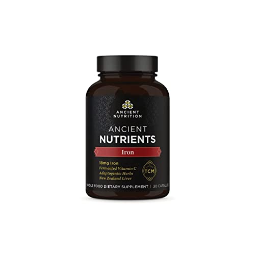 Iron Supplement by Ancient Nutrition, 18mg per Serving, Supports Response to Fatigue and Stress, Adaptogenic Herbs, Enzyme Activated, Paleo & Keto Friendly, 30 Capsules
