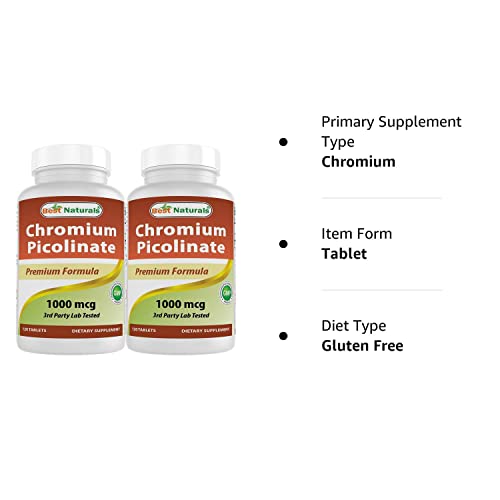 Best Naturals Chromium Picolinate 1000 mcg 120 Tablets (Pack of 2)