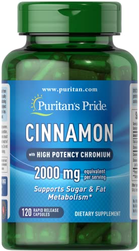 Cinnamon with High Potency Chromium, Supports Sugar and Fat Metabolism, 120 Count by Puritan's Pride Brown (Pack of 1)