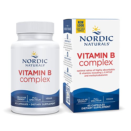 Nordic Naturals Vitamin B Complex - 45 Capsules - Thiamine, Riboflavin, Niacin, Vitamin B6 & B12, Folate, Biotin, Pantothenic Acid - Heart & Brain Health, Energy, Metabolism - Non-GMO - 45 Servings