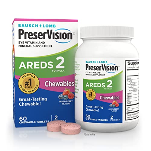 PreserVision AREDS 2 Eye Vitamin & Mineral Supplement, Contains Lutein, Vitamin C, Zeaxanthin, Zinc, Copper & Vitamin E, 60 Chewable (Packaging May Vary)