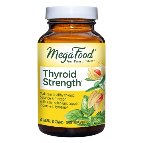 MegaFood Thyroid Strength - Mineral Supplement for Thyroid Support with Ashwagandha, Zinc, Selenium, Copper, Iodine & L-Tyrosine - Herb Blend with Ashwagandha - Vegetarian