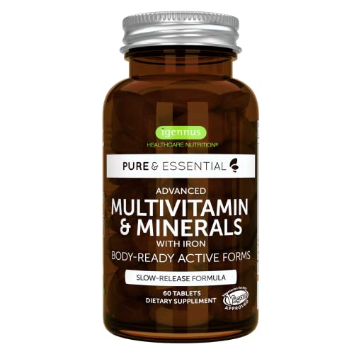 Pure & Essential Advanced Vegan Multivitamin & Minerals for Women with Iron, Methylated Folate, Clean Label, Non-GMO, Sustained Release, 60 Tablets