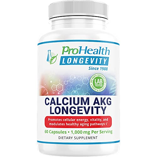 ProHealth Calcium AKG Longevity (Alpha Ketoglutarate) (1,000 mg per 2 Capsule Serving, 60 Capsules). Supports Cellular Energy, Metabolic Function and Healthy Aging Processes.