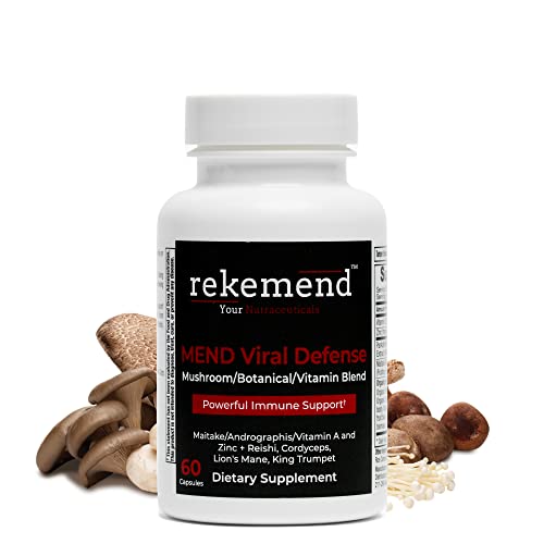 rekemend Mushroom Supplement for Immune Support - Contains Lions Mane, Cordyceps & Reishi Mushroom Extracts - 60 Capsules