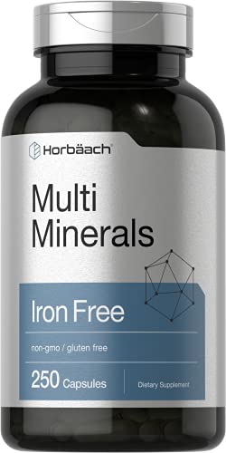 Multi Minerals Supplement | 250 Capsules | Iron Free | Daily Mineral Complex for Men and Women | Non-GMO & Gluten Free | by Horbaach