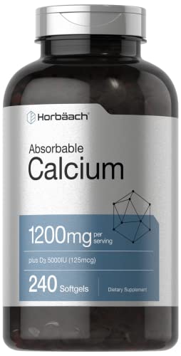 Calcium 1200 mg with Vitamin D3 | 240 Softgels | 5000 IU Vitamin D3 | Absorbable Calcium Supplement | Non-GMO, Gluten Free Calcium Supplement | by Horbaach