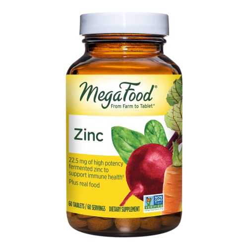 MegaFood Zinc - Immune Health Support Supplement with Zinc and Nourishing Food Blend - Vegan, Non-GMO, Gluten-Free, and Kosher - Made Without 9 Food Allergen