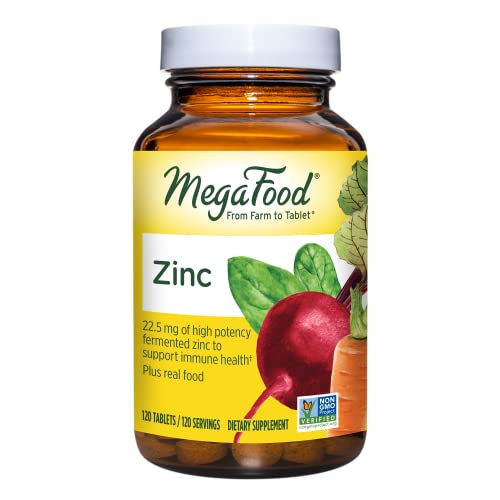 MegaFood Zinc - Immune Health Support Supplement with Zinc and Nourishing Food Blend - Vegan, Non-GMO, Gluten-Free, and Kosher - Made Without 9 Food Allergens - 120 Tabs