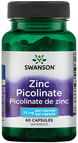 Swanson Zinc Picolinate - Mineral Supplement Promoting Prostate Health, Vision Health, & Immune Support - Body Preferred Form of Chelated Zinc - (60 Capsules, 22mg Each)