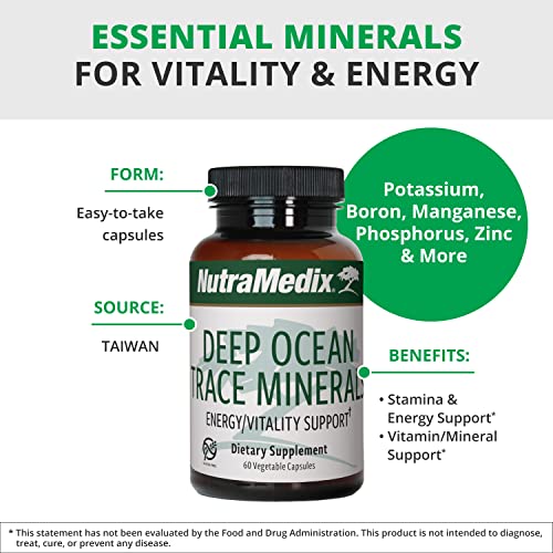 NutraMedix Deep Ocean Trace Minerals - Mineral Supplement with Magnesium, Zinc, Potassium & More - Ocean-Sourced Minerals for Electrolyte & Energy Support (60 Capsules)