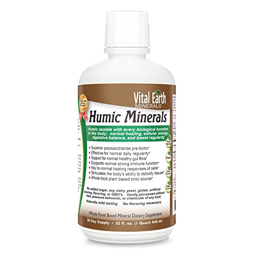 Vital Earth Humic Minerals - 70+ Trace Minerals with Naturally Occurring Fulvic Acid, Alkalizing Liquid Mineral Supplement for Ionic Detox, Digestive Support, Energy & Balance, 32 Fl Oz