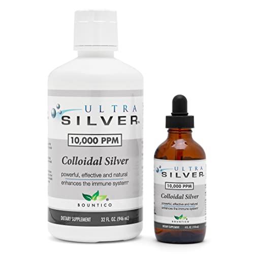 Ultra Silver® Colloidal Silver | 10,000 PPM, 32 Oz (946mL) | Mineral Supplement | True Colloidal Silver - 4 oz Dropper Bottle (Empty) Included for Dispensing!
