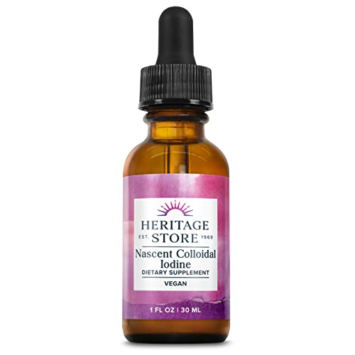 Heritage Store Nascent Colloidal Iodine Drops 246mcg, Liquid Iodine Supplement for Healthy Thyroid Support,* with Nascent Iodine from Atlantic Kelp, Bioavailable, Vegan, Approx. 480 Servings, 1oz