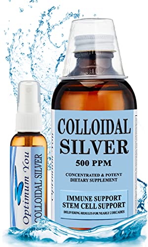 Extra Strength Colloidal Silver Liquid by Optimum You | 500 PPM (8 oz) with Spray Bottle | Immune & Stem Cell Support | Wound Care & Superior Healing