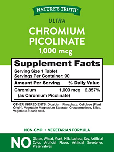 Nature's Truth Chromium Picolinate 1000 mcg Dietary Supplement, 90 Count