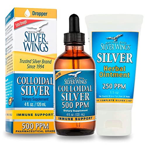 Natural Path Silver Wings Supplements. Colloidal Silver 500 ppm (4 fl.oz /120 ml) Immune Support + Herbal Ointment 250 PPM (1.5oz)