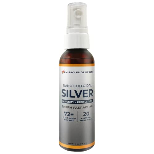Miracles of Health Nano Colloidal Silver Spray | 50 ppm | Colloid Silver Infused in a 72+ Plant Derived Liquid Mineral Base | 20 Essential Amino Acids | Daily Immune Support Supplement | 4 Ounces