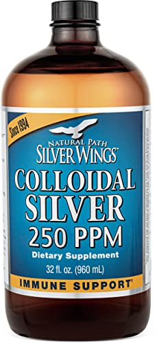 Natural Path Silver Wings Colloidal Silver 250ppm 32oz - Premium Glass Bottle - Natural Mineral Supplement for Immune Support - 250 PPM (1250mcg) - 32 oz