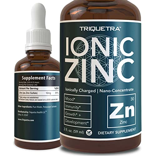 Ionic Liquid Zinc - 8 Month Supply, Adjustable Doses for Entire Family - Zinc Sulfate Form, Vegan, Glass Bottle - Immunity, Brain, Thyroid Support - Best Absorption of Zinc Supplements (2 oz.)