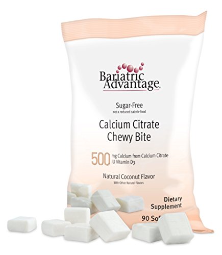 Bariatric Advantage Calcium Citrate Chewy Bites 500mg with Vitamin D3 for Bariatric Surgery Patients Including Gastric Bypass and Sleeve Gastrectomy, Sugar Free - Coconut Flavor, 90 Count