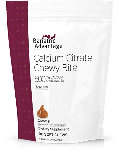 Bariatric Advantage Calcium Citrate Chewy Bites 500mg with Vitamin D3 for Bariatric Surgery Patients Including Gastric Bypass and Sleeve Gastrectomy, Sugar Free - Caramel Flavor, 90 Count