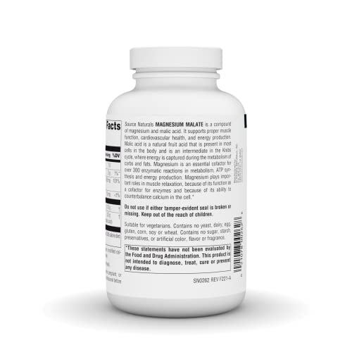 Source Naturals Magnesium Malate 1250mg Per Serving Essential Magnesium Malic Acid Supplement - 360 Tablets